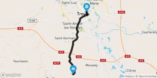 Itinéraire vers Troyes