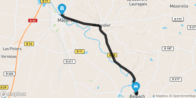 Itinéraire vers Mazères