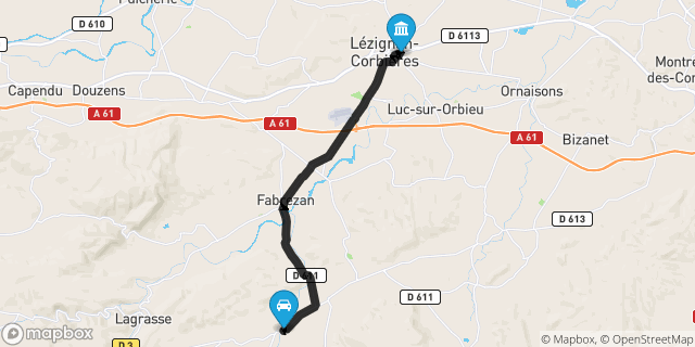 Itinéraire vers Lézignan-Corbières
