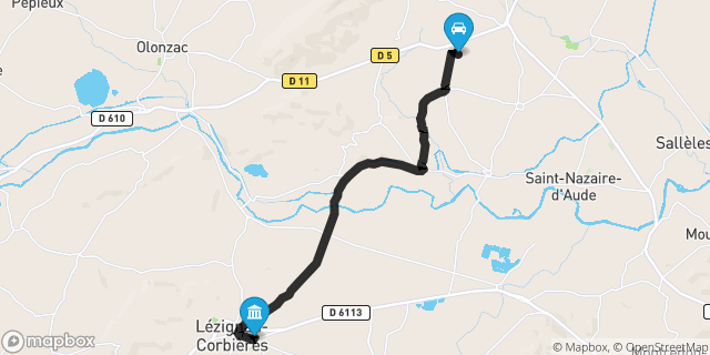 Itinéraire vers Lézignan-Corbières