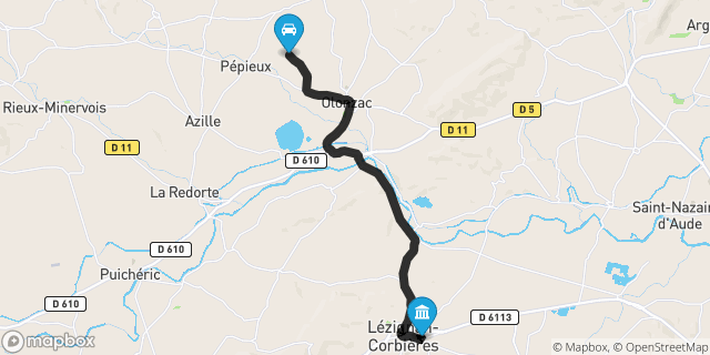 Itinéraire vers Lézignan-Corbières