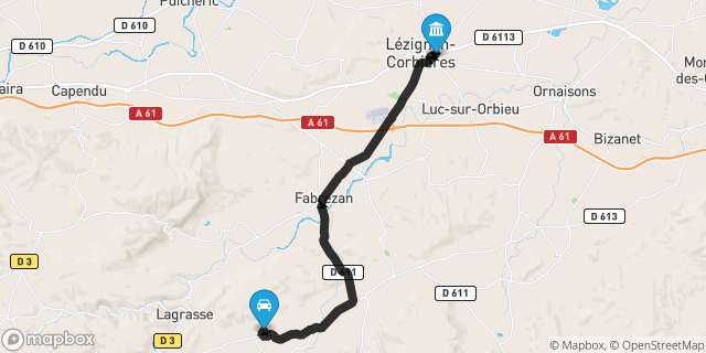 Itinéraire vers Lézignan-Corbières