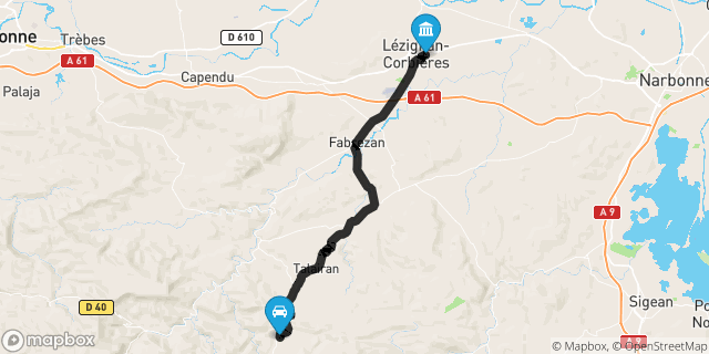 Itinéraire vers Lézignan-Corbières