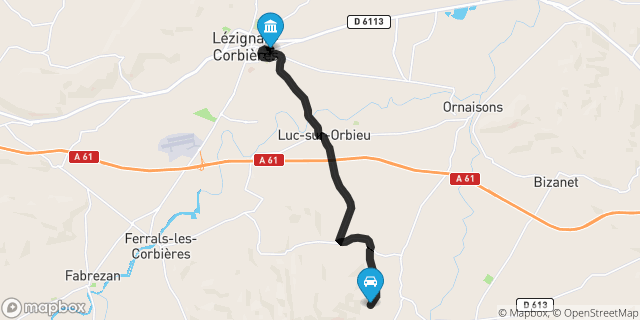 Itinéraire vers Lézignan-Corbières