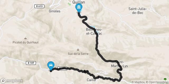Itinéraire vers Quillan