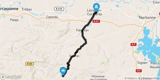 Itinéraire vers Lézignan-Corbières