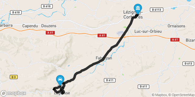 Itinéraire vers Lézignan-Corbières