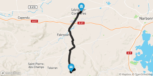 Itinéraire vers Lézignan-Corbières