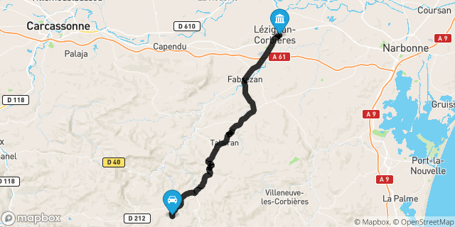 Itinéraire vers Lézignan-Corbières