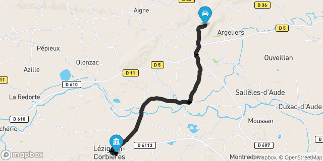 Itinéraire vers Lézignan-Corbières