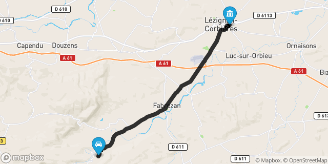 Itinéraire vers Lézignan-Corbières