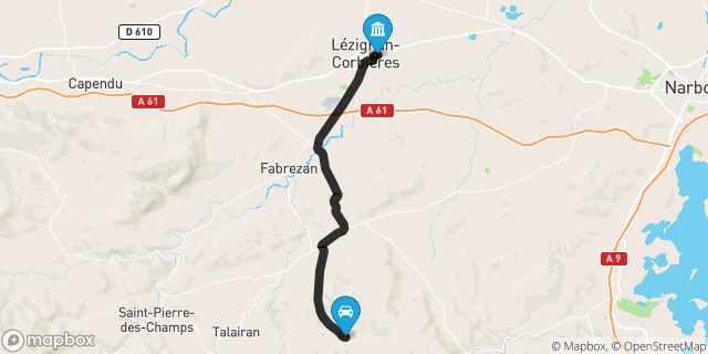 Itinéraire vers Lézignan-Corbières