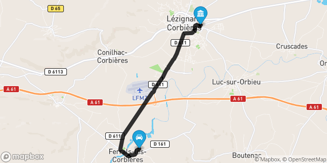 Itinéraire vers Lézignan-Corbières