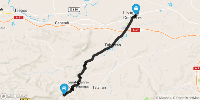 Itinéraire vers Lézignan-Corbières