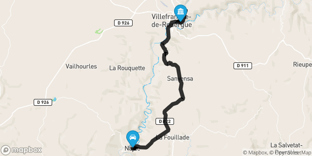 Itinéraire vers Villefranche-de-Rouergue