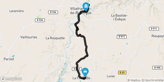 Itinéraire vers Villefranche-de-Rouergue