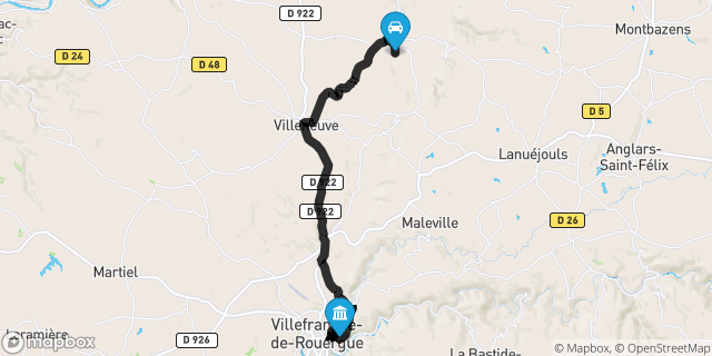Itinéraire vers Villefranche-de-Rouergue