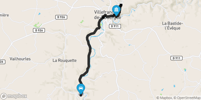 Itinéraire vers Villefranche-de-Rouergue