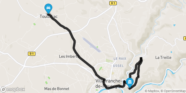 Itinéraire vers Villefranche-de-Rouergue