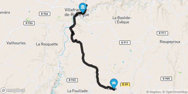 Itinéraire vers Villefranche-de-Rouergue