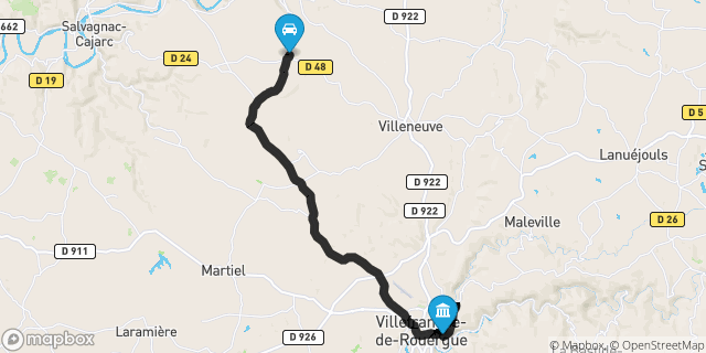 Itinéraire vers Villefranche-de-Rouergue