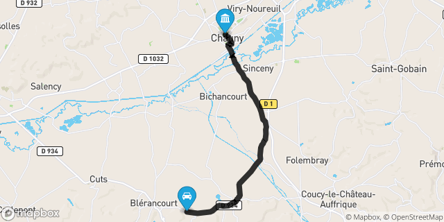 Itinéraire vers Chauny