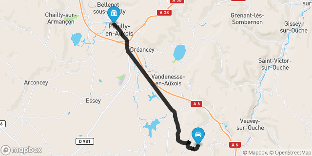 Itinéraire vers Pouilly-en-Auxois