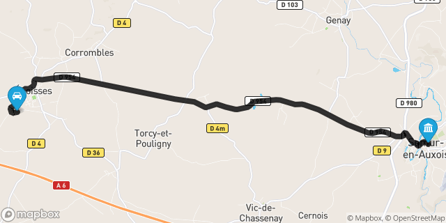 Itinéraire vers Semur-en-Auxois