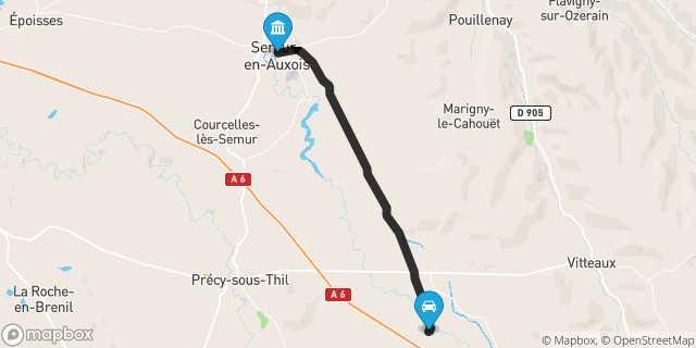 Itinéraire vers Semur-en-Auxois