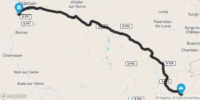 Itinéraire vers Châtillon-sur-Seine