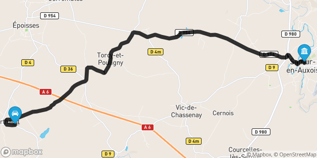 Itinéraire vers Semur-en-Auxois