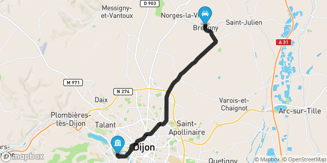 Itinéraire vers Dijon