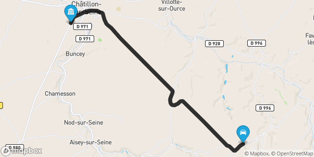 Itinéraire vers Châtillon-sur-Seine