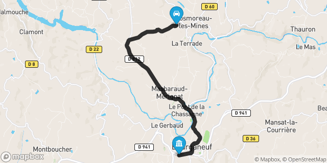 Itinéraire vers Bourganeuf