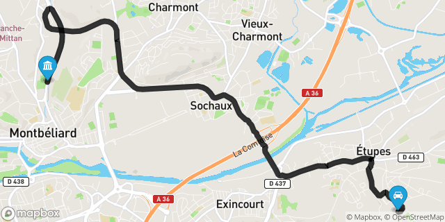Itinéraire vers Montbéliard