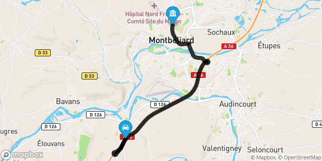 Itinéraire vers Montbéliard