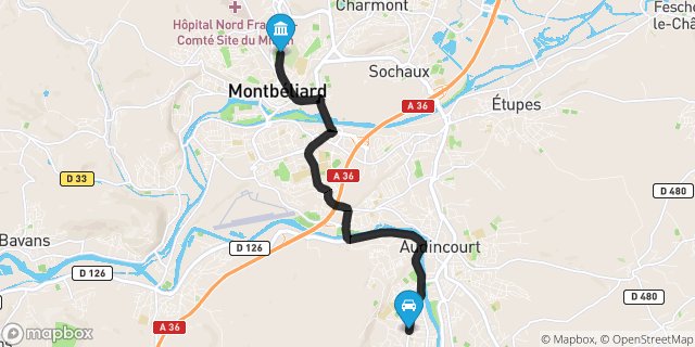 Itinéraire vers Montbéliard