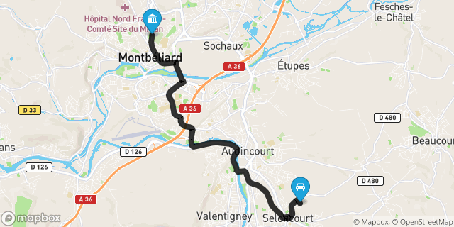 Itinéraire vers Montbéliard
