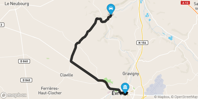 Itinéraire vers Évreux