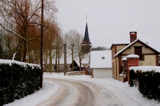 En arrivant à Illiers l'évêque sous la neige
