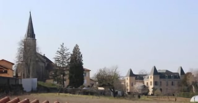 Colombier-Saugnieu (69) 13 mars 2014. Commune située à l'extrémité est du département du Rhône. L'église et le château.