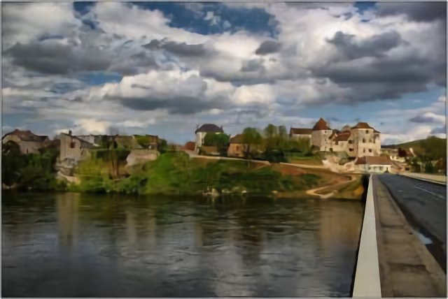 MEYRONNE [46] : le village vu depuis le pont sur la Dordogne.
