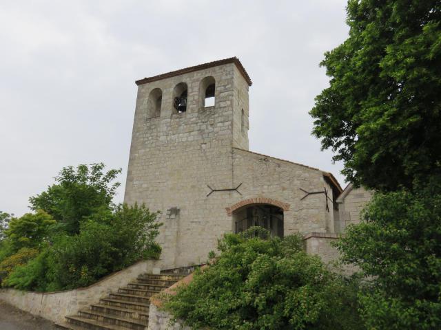 Clocher de l'église Saint-Romain de Saint-Romain-le-Noble (Lot-et-Garonne, France).