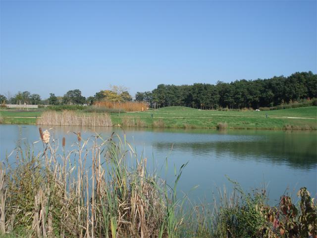 Le lac du parc André Delibes à Saint Sylvain d'Anjou dans le Maine et Loire, France