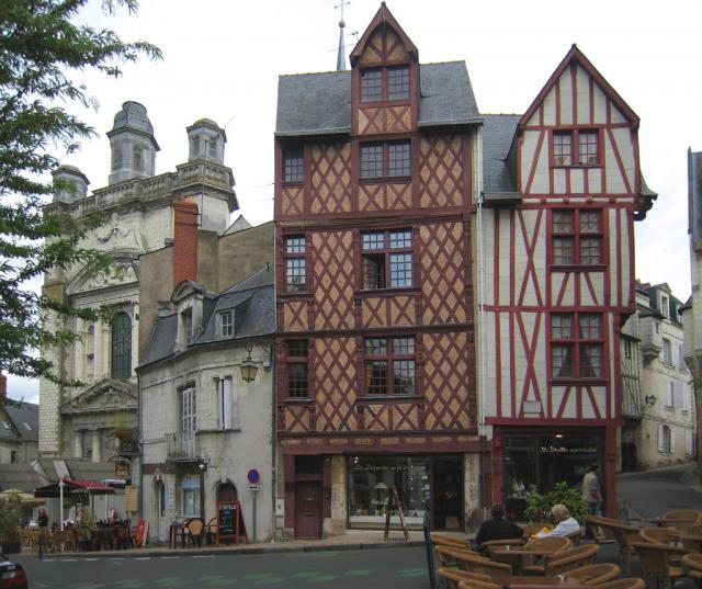 Town of Saumur in France, old town with the church of St. Saint-Pierre