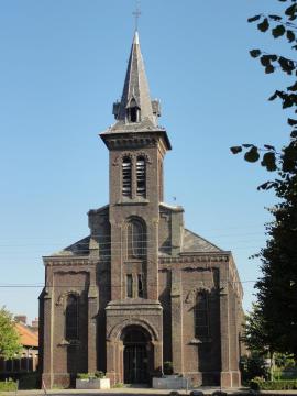 Église Saint-Adolphe des cités de la Fosse Thiers de la Compagnie des mines d'Anzin à Bruay-sur-l'Escaut, Nord, Nord-Pas-de-Calais, France.