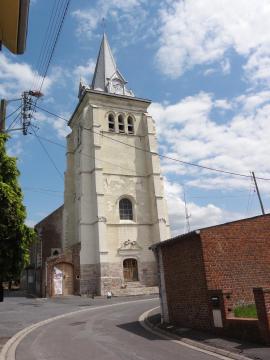 Saulzoir (Nord, Fr) église, façade (tour).