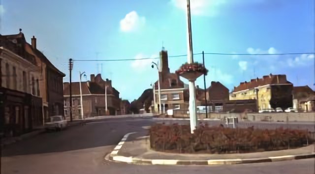 Bouchain (59) 20 sept 1974. Le pont sur l'Escaut.(Diapositive numérisée).