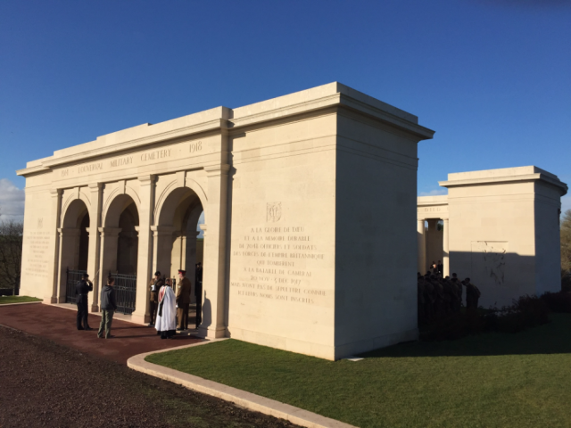 Louverval Memorial on 24th November 2017 shortly before a Drumhead Service by the Royal Tank Regiment marking the 100th anniversary of the…