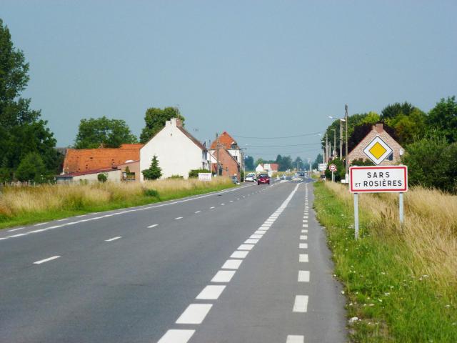 Sars-et-Rosières (Nord, Fr) city limit sign